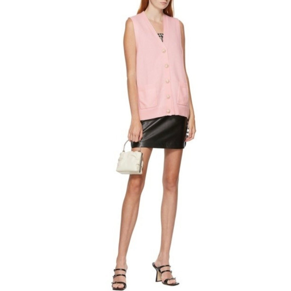 GANNI Pink Cashmere Knit Sweater Vest XS Pink Crystal Button Sleeveless Cozy